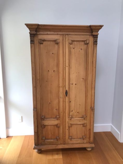 Baltic pine wardrobe or linen cupboard | Trade Me Marketplace Pine Wardrobe, Extra Shelf, Linen Cupboard, Cottage Furniture, Pine Furniture, Old Hands, Antique Collection, Tall Cabinet Storage, Cupboard