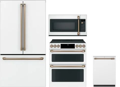 Cafe CAFRERADWMW34 4 Piece Kitchen Appliances Package with French Door Refrigerator, Electric Range, Dishwasher and Over the Range Microwave in Matte White Nyc Kitchen, White Kitchen Appliances, Over The Range Microwave, Smart Refrigerator, Microwave Convection Oven, Induction Range, Kitchen Appliance Packages, White Appliances, Range Microwave