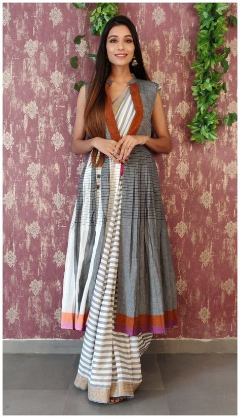 How To Wear Saree In Different Ways – G3+ Fashion Saree Look For Teachers Day, Saree With Kurti, Kurti With Saree, Saree As A Dress, Dress Made From Saree, Kurti From Saree Ideas, Casual Saree Look, Saree Outfit Ideas, Dress From Saree