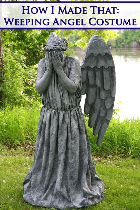 Diy Weeping Angel Costume, Weeping Angel Costume Diy, Diy Weeping Angel Statue, Statue Costume Diy, Terrifying Halloween Costume Ideas, Statue Halloween Costume, Weeping Angel Statue, Angel Costume Dress, Weeping Angel Cosplay