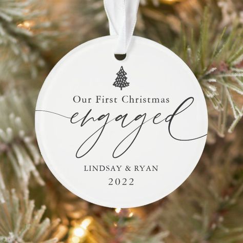 Modern Our First Christmas Engaged Photo Ornament - Christmas Ornament Engagement Party Planning, First Christmas Engaged, Wedding Gifts For Friends, Engagement Ornaments, Custom Christmas Ornaments, Engagement Decorations, Bride And Groom Gifts, Mountain Engagement, Our First Christmas