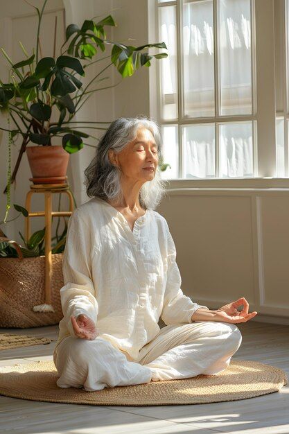 Premium Photo | Peaceful Morning Meditation with MiddleAged Asian Woman Yoga Images Pictures, Meditating Aesthetic, People Meditating, Meditation Man, Zen Woman, Peaceful Woman, Meditation Woman, Therapy Aesthetic, Meditating Woman