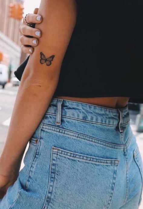 Butterfly Tattoo on Back of Arm|#tattoo #handtattoo #tattoos #tattoodesigns 709 Vintage Butterfly Tattoo, Watercolor Butterfly Tattoo, Butterfly Back Tattoo, Tattoos Meaning, Tattoos Simple, Small Butterfly Tattoo, Elbow Tattoos, Small Meaningful Tattoos, Female Shoulder