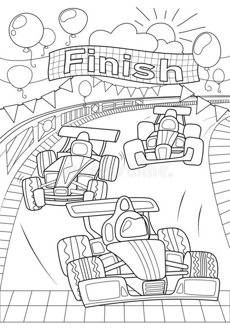 Car Race Coloring Page. Formula 1 Black Line Vector Illustration on White Background. Speed Car on Finish. Racing Car Stock Vector - Illustration of line, nursery: 159630391 F1 Coloring Pages, F1 Journal, Race Car Coloring Pages, Speed Car, Formula Uno, Line Vector, Flower Silhouette, Cars Coloring Pages, Easy Coloring Pages