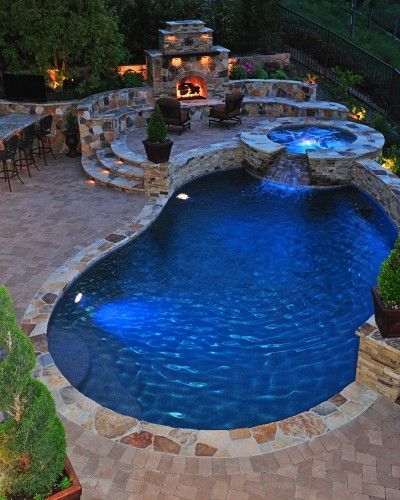 #mydreambackyard by Fluid Dynamics Pool and Spa Inc.  Fullerton, CA, US 92838 · 20 photos  Traditional Pool with Fireplace  http://www.fluiddynamicspools.com Designer Pools, Kleiner Pool Design, Dream Backyard Pool, Pools Backyard Inground, Pool Remodel, Pools Backyard, Small Pool Design, Garden Fun, Backyard Renovations