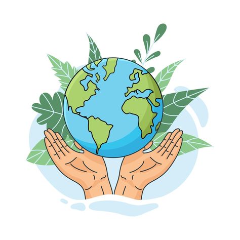 Save the planet. Hands holding globe, earth. Earth day concept. Vector illustration of icons about environmental protection and nature conservation. Poster Tentang Bumi, Earth With Hands, Save The Earth Art, Save Nature Drawing, Save The Planet Aesthetic, Environmental Drawing, Pake Ko, Day Of Earth, Environment Drawing Ideas