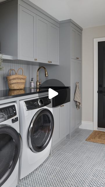 Vanessa Francis | Interior Design on Instagram: "Did you see what was missing in our laundry room when we moved in? 👀   A laundry sink!   In my opinion, every laundry room needs a sink for so many reasons. Besides washing delicate clothing or pre soaking, I wash the dog bowls, cut flowers, empty vases etc. etc. I guess you can think of a hundred other reasons yourself.  We do have a utility sink in our basement, but who wants to trudge all the way down there?  The footprint of the laundry room bordered by the garage, stairs and a window didn’t allow us to enlarge it. So what did we do?  We eliminated the closet in favour of full height built in cabinetry and moved the appliances closer together. We had just enough space to install a 24” Farmhouse sink.   Best decision ever! There is a “Sh Large Utility Sink In Laundry Room, Utility Sink In Laundry Room, Small Laundry Room With Sink, Laundry Room With Sink, Laundry Room Utility Sink, Slop Sink, Laundry In Kitchen, Laundry Room Sink, Delicate Clothes