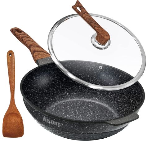 PRICES MAY VARY. 【Pan Set Suitable for Everyday Use】The wok pan is perfect to deep fry, stir-fry, stew and simmers all kinds of tasty treats. It is not only a wok but also a frying pan, skillet, saute pan or stew pot, so you have everything you need in the kitchen to create delicious meals.This 12.5in a wok is large and suitable for the whole family. 【Nonstick Frying Pan】This 12.5 inch non-stick pan has a super non-stick and scratch-resistant interior for added durability, and food will cook opt Stove Black, Copper Chef, Wok Pan, Best Pans, Cast Iron Stove, Fry Pan Set, Deep Fry, Glass Cooktop, Nonstick Skillet