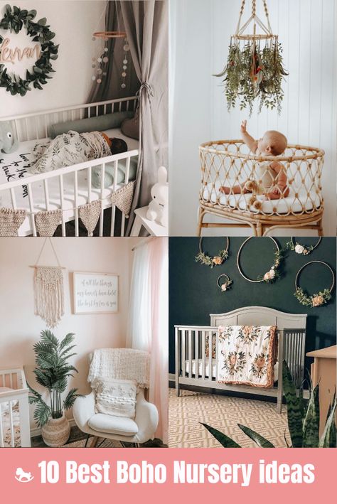 When we think about Boho we know it has to be natural. Natural colours and natural materials. If you ask any interior designer what would be the best materials to use in the styling Boho nursery you will have the answer: rattan, jute, wood, and seagrass. All these components perfectly fit into a modern Boho style.  nursery by @megolanski , @_chocosecret_ @allison_trammell    @archer.foxx  #baby #bohonursery #cozynursery Emerald Green Boho Nursery, Boho Twin Nursery, Magnolia Themed Nursery, Sage Green Boho Nursery, Boho Nursery Ideas, Earthy Nursery, Magnolia Jane, Greenery Nursery, Boho Style Nursery