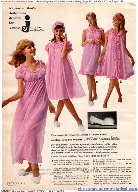 Women Nightwear Dresses, 1960s Lingerie, Vintage Pajamas, 1960s Outfits, 60s And 70s Fashion, Fashion 1960s, Retro Lingerie, Sixties Fashion, Vintage Nightgown