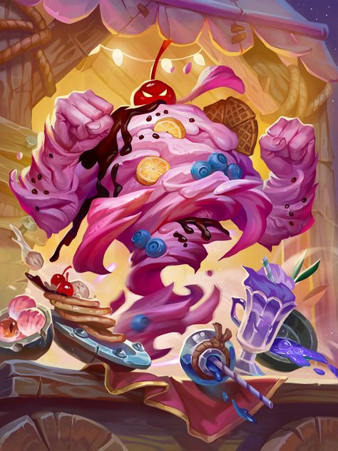 Food Monster Concept Art, Candy Monster Art, Monster Food Art, Food Character Design, Candy Dragon, Cyclone Art, Hearthstone Artwork, Minion Card, Monster Food