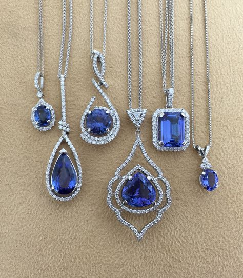 Some gorgeous tanzanite necklaces designed by Skatell's   see more on instagram @SkatellsCharlotte Tanzanite Jewelry Necklaces, Stone Lockets Pendants, Color Stones Jewelry, Locket Design, Tanzanite Pendant, Ring Jewellery Design, Bridal Jewelry Vintage, Tanzanite Necklace, Tanzanite Jewelry