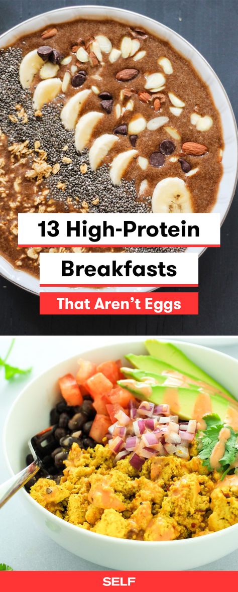 These high protein breakfasts are egg-free and totally healthy. Whether you have plenty of time or you're on the go, these meals are easy to make if you're looking for a filling breakfast with no eggs. High Protein Breakfasts, Eggless Breakfast, Protein Packed Smoothies, Protein Breakfasts, Egg Free Breakfast, Desayuno Keto, High Protein Breakfast Recipes, Healthy Protein Snacks, Recetas Keto