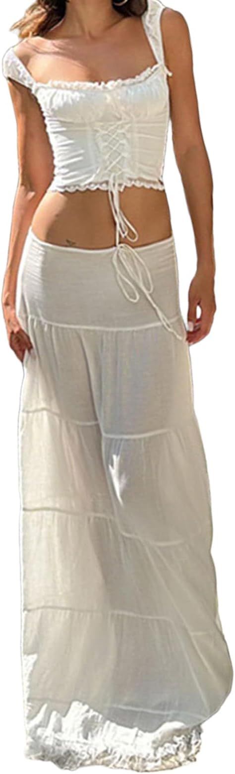 Flowy summer skirt Maxi Cream Skirt Long Pleated Skirt, French Women Style, Summer Holiday Outfits, Skirt Two Piece, Crop Top And Skirt, Long Skirt Outfits, Style Français, Pleated Long Skirt, Chic Skirts