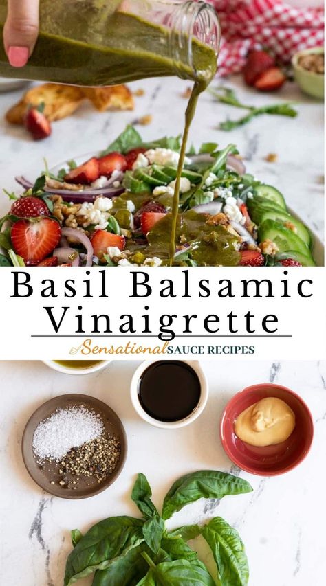 This basil-balsamic vinaigrette salad dressing is simple to create and offers a burst of fresh, herbaceous flavor to any dish. This vinaigrette, made with basic ingredients, is ideal for salads, roasted vegetables, and even grilled meats. Simple Balsamic Vinaigrette, Balsamic Vinaigrette Salad, Easy Salad Dressing Recipes, Balsamic Vinaigrette Recipe, Homemade Balsamic Vinaigrette, Vinegar Salad Dressing, Rosemary Recipes, Salad With Balsamic Dressing, Balsamic Vinaigrette Dressing