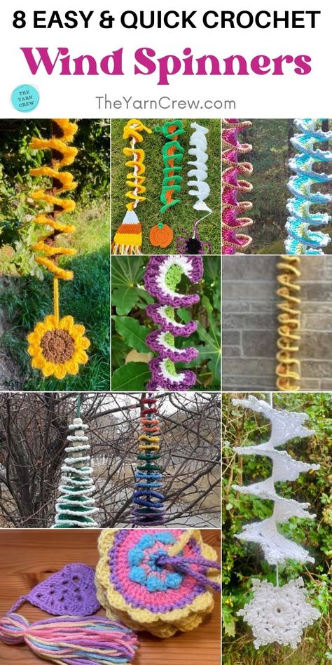 8 Easy & Quick Crochet Wind Spinner Patterns. Easy & Quick Crochet Wind Spinner Patterns curated by The Yarn Crew. Crochet Wind Spinner Free Pattern, Wind Spinners Diy How To Make, Crochet Spinners, Spinner Patterns, Crochet Wind Spinner, Crochet Wizard, Spiral Crochet Pattern, Wind Spinners Diy, Peacock Crochet