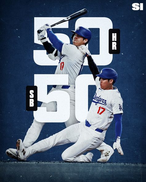 Sports Illustrated | HISTORY FOR SHOHEI OHTANI 👏 The Dodgers superstar has officially reached the 50/50 milestone with 50 home runs and 50 stolen bases! | Instagram Shohei Ohtani Dodgers, Ohtani Shohei, Sport Illustration, Shohei Ohtani, Ny Yankees, Sports Illustrated, Baseball Players, World Series, Design Digital