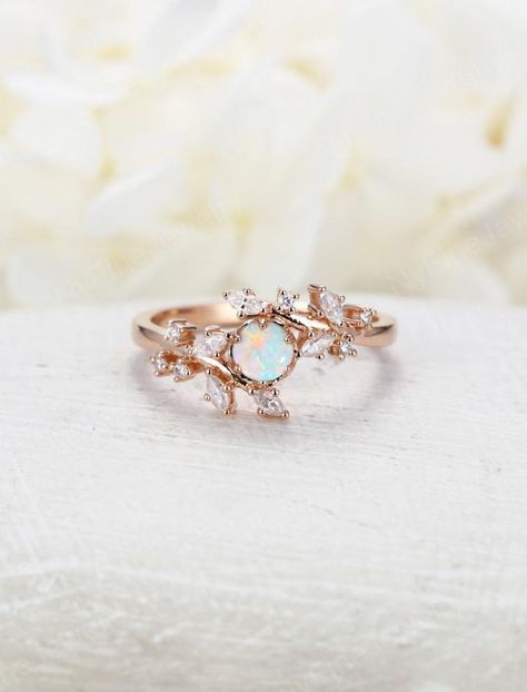 Opal Engagement Ring Rose Gold, Gold Engagement Ring Diamond, Unique Opal, Opal Engagement Ring, Wedding Women, Diamond Cluster Engagement Ring, Engagement Ring Rose Gold, Engagement Ring Diamond, Princess Cut Engagement Rings