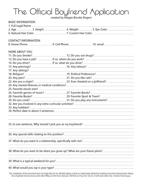 Boyfriend application created by my step-daughter Best Friend Application, Girlfriend Application, Boyfriend Application, Relationship Contract, Friend Application, Dating Application, Funny Relationship Memes, Dating My Daughter, Dear Future Husband