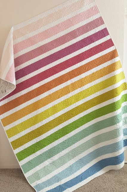 Stripe Quilt Pattern, Muted Rainbow, Solid Quilt, Quick Quilt, Quilt Modernen, Rainbow Quilt, Striped Quilt, Quilt Care, Quilt Tutorial