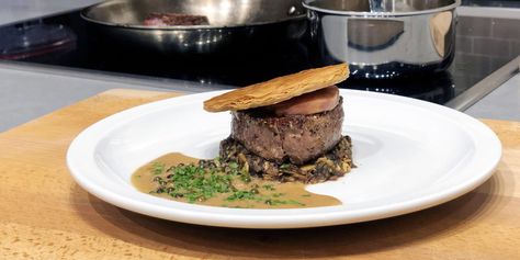 Deconstructed Beef Wellington – Andrew Zimmern Seared Beef Tenderloin, Deconstructed Food, Seasoned Butter, Beef Wellington Recipe, Andrew Zimmern, Toast In The Oven, Date Night Recipes, Wild Game Recipes, Dinner Party Recipes