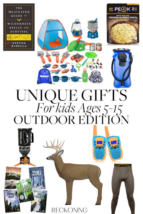 Unique gifts for kids (boys and girls) ages 5-15 that love the outdoors. For Christmas, holidays, birthdays. Quick links in article to helping you find unique gifts for your hunter, fisher or outdoorsman that has it all for her, him and kids. Making it easy to get them something they love for the holiday or just because. Plus listen to the audio to hear why we love them! Outdoor Boy Gifts, Gifts For The Outdoorsman, Outdoor Gifts For Boys, Little Boy Gifts, Gifts For Country Boys, Gifts For 6 Year Boy, Gifts For 5 Year Boy, Outdoor Christmas Gifts For Kids, Non Toy Gifts For Kids