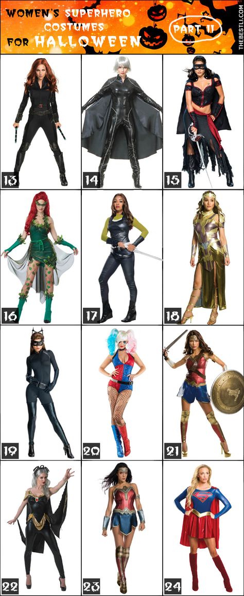 Womens Superhero & Villain Costume Ideas for Halloween 2017 Part II Superhero And Villain Costume, Dc Universe Costumes, Super Hero Villian Costumes Female, Superhero Villian Costumes, Super Villains Costumes, Superhero And Villian Costumes Diy, Super Hero’s And Villains Costumes, Hero And Villian Costume, Avengers Women Costumes