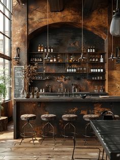 Industrial Rustic Bar, Bistro Design Interior, Modern Home Bar Luxury, Industrial Design Interior Cafe, Modern Industrial Restaurant, Rustic Modern Restaurant, Chic Industrial Decor, Industrial Interior Cafe, Industrial Style Restaurant