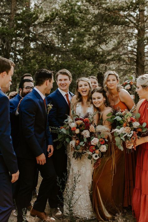 Autumn Wedding Tuxedo, Men’s Suits For Fall Wedding, Fall Wedding Colors Tuxedo, Fall Color Bridal Party, Whimsical Fall Wedding Colors, Fall Wedding Family Photos, Navy And Rust Bridal Party, New England Fall Wedding Colors, Fall Bridal Party Photos