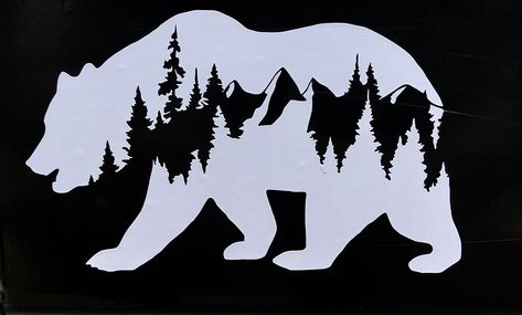 Bear Decal, Mountain Decal, Van Wall, Yeti Decals, Bear Mountain, Black Stickers, Window Decals, Transfer Paper, Laptop Decal