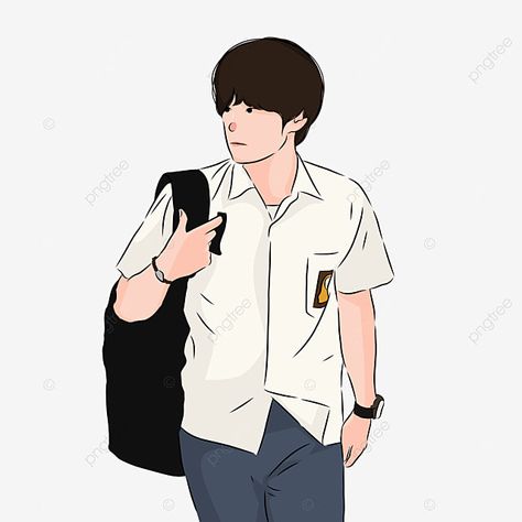 School Guy Drawing, Boy And Girl Illustration Art, School Boy Drawing, Anime School Boy, High School Drawing, High School Uniform, Bhagat Singh, Bear Drawing, Boy Illustration