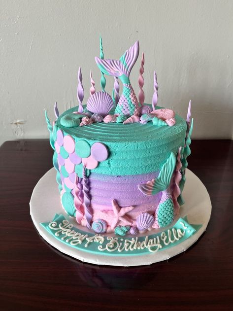 Cakes For 5 Year Girl, Birthday Cake For 4 Year Girl, 4th Birthday Cake, Teal Mermaid, 4th Birthday Cakes, Cupcake Birthday, Cupcake Birthday Cake, Birthday Card Craft, 1 Cake