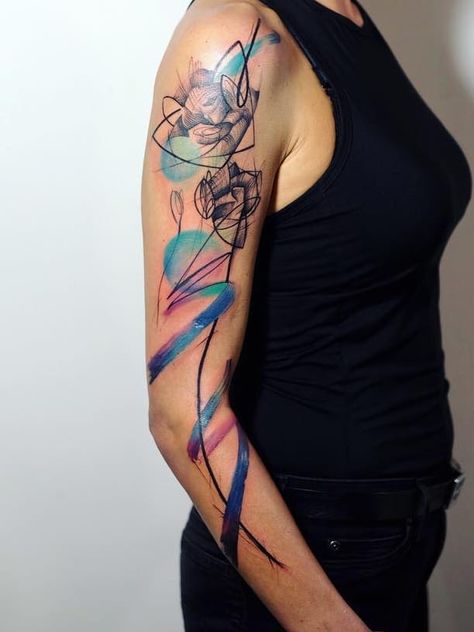 Abstract Watercolor Tattoo Sleeve, Watercolor Leg Tattoo, Abstract Tattoo For Women, Abstract Sleeve Tattoo, Abstract Floral Tattoo, Movement Tattoo, Floral Linework, Abstract Flower Tattoos, Watercolor Tattoo Sleeve