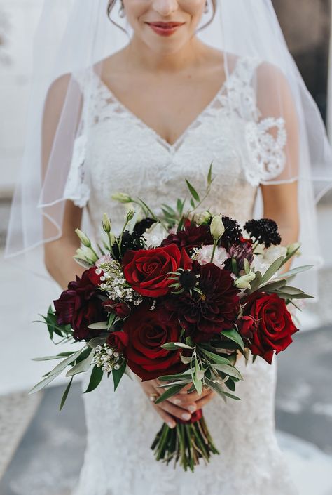 Bouquet Pictured: Qty: 1 Wedding Bouquet Material: Artificial Flowers Colors: Burgundy, White and Green Size: 10''-12'' diameter Style: Elegant, classic, romantic hand-tied Uses: floral arrangement, wedding bouquet, interior & exterior home decor, Table Decor This bouquet of soft, and natural looking flowers will always stay colorful, vibrant, and blooming, unlike their natural counterparts that wilt and wither very soon. Each of our bouquet is made with high quality, beautiful, thick, ruffled c Maroon Wedding Bouquet Burgundy, Sage Green And Burgundy Wedding Flowers, Burgundy Fall Bouquet, Cranberry Wedding Bouquet, Romantic Fall Wedding Burgundy, Red Rose And Greenery Bouquet, Dark Red Rose Bouquet Wedding, Red Wedding Theme Flowers, Burgundy And Red Wedding