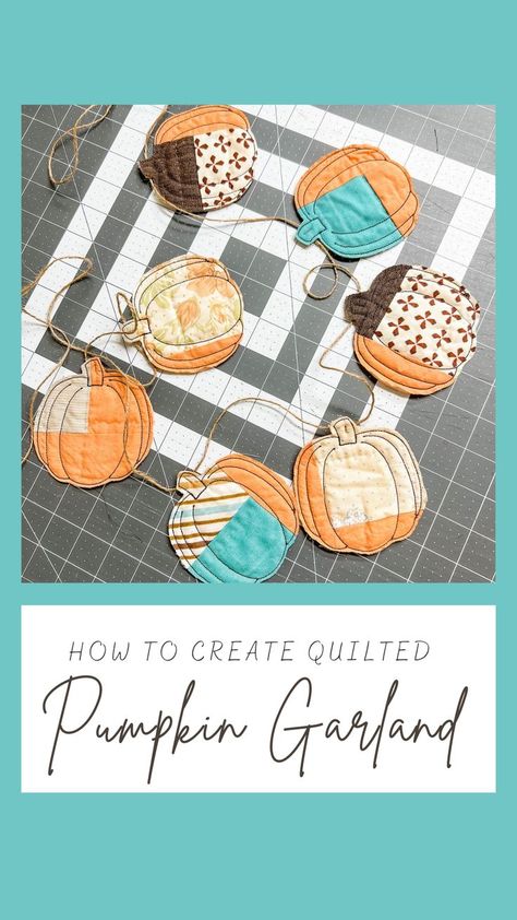 Fabric Pumpkin Garland, Quilted Garland, Pumpkin Garland Diy, Fall Sewing Crafts, Quilted Items, Fall Sewing Projects, Crochet Pumpkins, Halloween Diy Outdoor, Mantle Garland