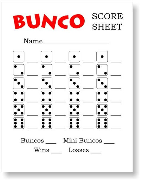 Bunco Score Sheets PDF - FREE Printable Bunco Score Cards Birthday Bunco, Bunco Rules, Scorecard Template, Bunco Food, Bunco Score Sheets, Bunco Themes, Bunco Night, Bunco Game, Bunco Party