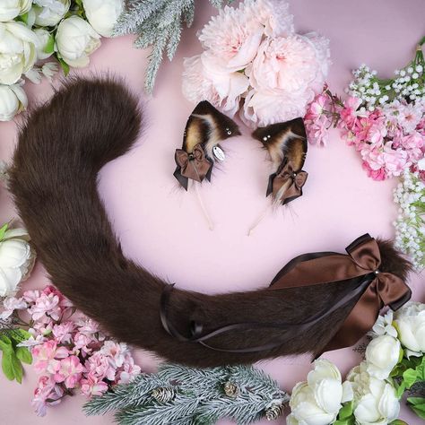 Brown Cat Ears And Tail, Cat Tail Cosplay, Wolf Ears And Tail, Ears And Tail Set, Faux Fur Ears, Cat Ears And Tail, Wolf Tail, Silly Clothes, Ears And Tail