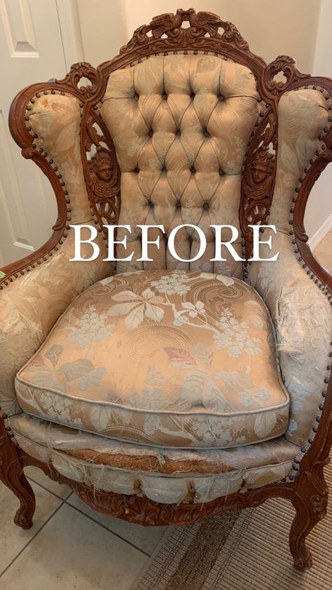 Antique Chairs Reupholstered Fabric, Upholstered French Chairs, Antique Upholstered Chairs, Vintage Couch Reupholster, Reupholster Victorian Chair, Reupholster Tufted Chair, Reupholstered Chairs Before And After, Reupholstered French Chair, Victorian Sofa Reupholstered