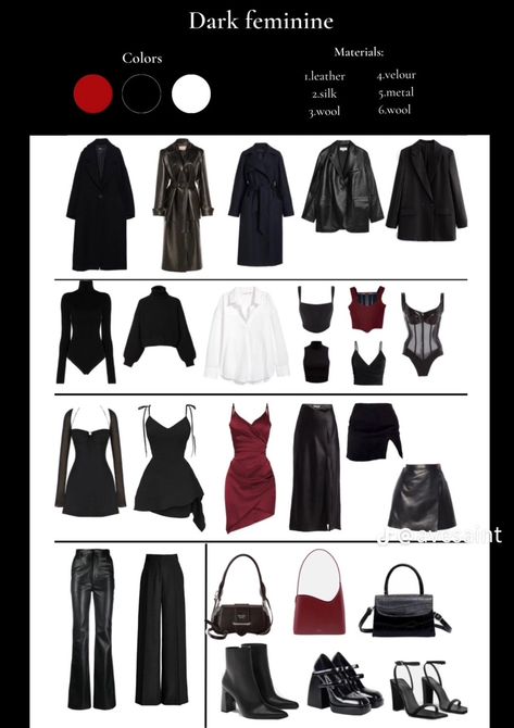 Dark Semi Formal Outfit, Red And Black Capsule Wardrobe, Avant Garde Capsule Wardrobe, Timeless Vintage Fashion, Dark Feminine Wardrobe Essentials, Winter Outfits Dark Feminine, Dark Feminine Essentials, Classy Grunge Aesthetic, Dark Feminine Everyday Outfits