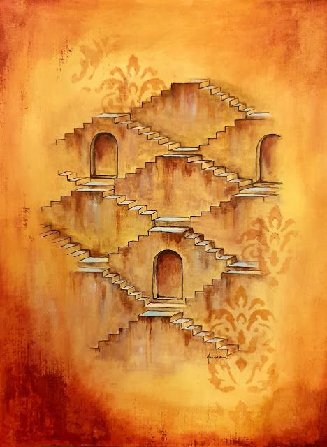 Jodhpur Painting Art, Jaipur Sketch, Indian Architecture Painting, Jaipur Painting, Well Illustration, Jaipur Diaries, Jaipur Art, Inverted Pyramid, Mughal Art Paintings