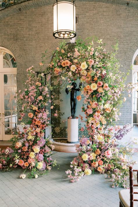 Wedding Arbours, Colonial Wedding, Pastel Floral Wedding, Flower Arches, Floral Wedding Arch, Arch Inspiration, Orange And Pink Wedding, Floral Arches, Floral Arch Wedding