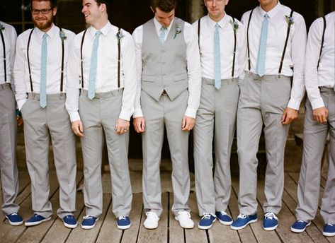 Do's and Don'ts of Groomswear | The Budget Savvy Bride Grey Braces, Grey Waistcoat, Hipster Wedding, Blue Suits, Mens Attire, Wedding Groomsmen, Groomsmen Attire, Groom Wear, Wedding Mood Board