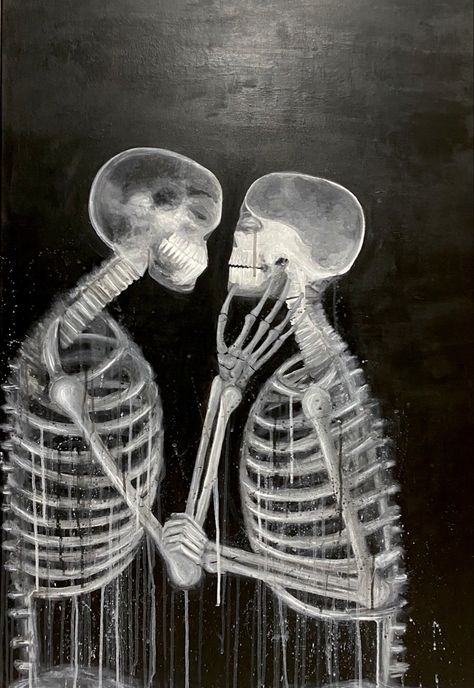 Kissing Painting, Skeletons Kissing, Couple Skeleton, Pj Ideas, Kiss Meme, Kissing Drawing, Skeleton Artwork, Kiss Painting, Skeleton Couple