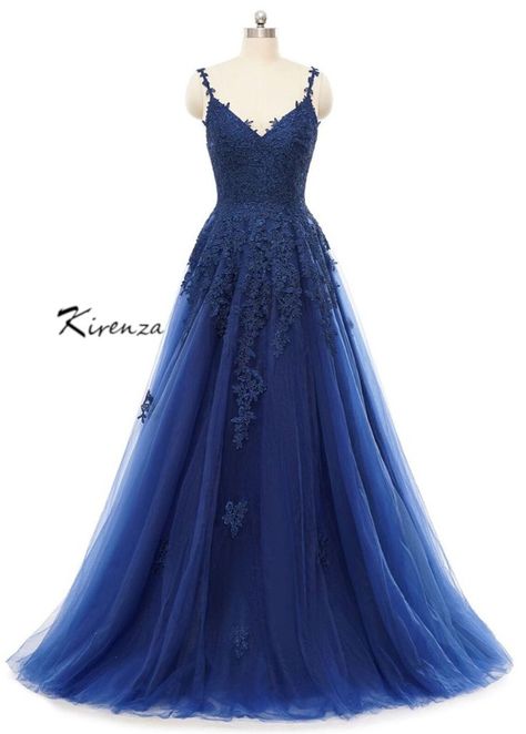 Beautiful Cornflower Blue Navy A Line Evening Party Dress Prom Dress Pictures, Navy Prom Dresses, Princess Prom Dresses, Dress Display, Elegant Prom Dresses, Lace Prom Dress, Flower Blue, Custom Size Dresses, فستان سهرة