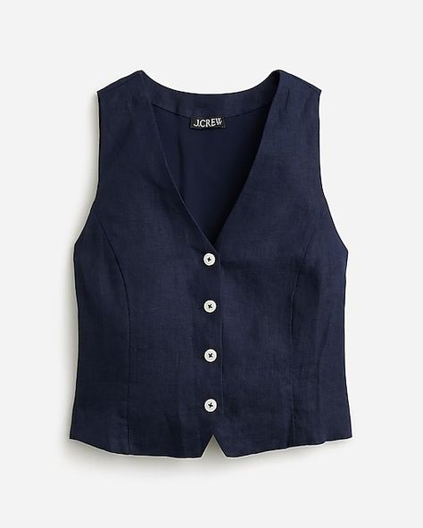 Women's Blue Shirts & Tops | J.Crew Blue Shirt Women, Linen Vest, Size 12 Women, J Crew Women, Black Herringbone, Navy Linen, Vest White, Jcrew Women, Weekend Outfit