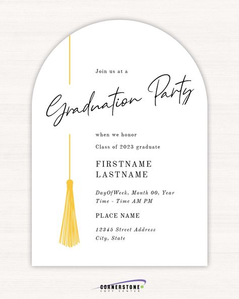 Standard and Die Cut shaped Graduation Invitations and Announcements from Cornerstone Copy at www.cornerstonecopy.com. Graduation Invitation Templates Free, Phd Graduation Invitations, Graduation Announcements Ideas, Invitation Card Graduation, University Graduation Invitations, Graduation Invitation Ideas, Graduation Invitation Design, Graduation Party Cards, Free Design Templates