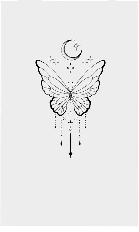 Butterfly Moon Tattoo Design, Butterfly And Moon Drawing, Inner Arm Rose Tattoos For Women, Celestial Tattoo Designs, Celestial Butterfly Tattoo, Moon And Butterfly Tattoo, Butterfly And Moon Tattoo, Butterfly Moon Tattoo, Venom Tattoos