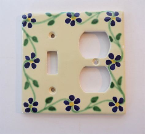 "Various decorative pattern Talavera bisque light switch and plug covers.  They measure 4.75\" x 4.75\".  A 1/4\" thick.  Check out other decorative tiles sections for possible tiles that match these patterns. Please note:  Pictures are in the following patterns:  T-42, T-30, T-33, & T-42 on pure white.  Choose which one you want at check out.  The last picture is showing what they look like in back. Please Read: This is old/vintage and/or discontinued products we have accumulated through-out th Decorated Light Switch Covers, Diy Painted Light Switch Covers, Paint Light Switch Covers, Light Switch Painting, Diy Light Switch Cover Ideas, Paint Light Switch, Outlet Cover Painting Ideas, Clay Light Switch Cover, Painted Outlet Covers