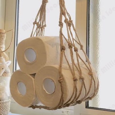 Macrame Toilet Paper Holder Diy Tutorial, Toilet Roll Holder Diy, Macrame Toilet Paper Holder, Outdoor Wc, Diy Toilet Paper Holder, Diy Suspension, Diy Macramé, Macrame Clothes, Boho Crafts