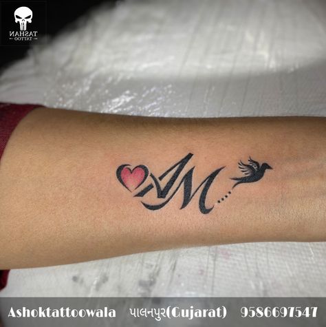 A M Heart tattoo || M And A Tattoo Letter, A And M Tattoo Letter, A M Tattoo Letter, A Name Tattoo Design On Hand, M Name Tattoo Designs, Letter M Tattoo Ideas Heart, M S Tattoo Letter, M Letter Tattoo Design, M Heart Tattoo